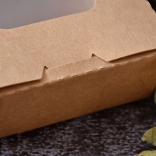  大直角开窗牛皮紙打包盒長方形輕食便當外賣沙律一次性餐盒
