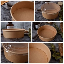 沙律牛皮紙餐盒外賣包裝一次性圓形打包卡帶蓋