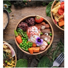 沙律牛皮紙餐盒外賣包裝一次性圓形打包卡帶蓋