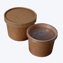 沙律牛皮紙餐盒外賣包裝一次性圓形打包卡帶蓋