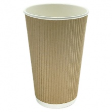 D4C16-DW90 16oz 棕色豎坑紋雙層紙杯(90mm口徑)